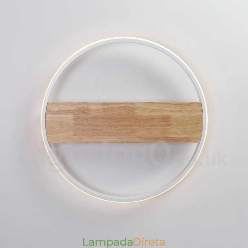 Luminária de teto de madeira redonda branca regulável, luminária de teto ultrafina, também pode ser usada como luminária de parede