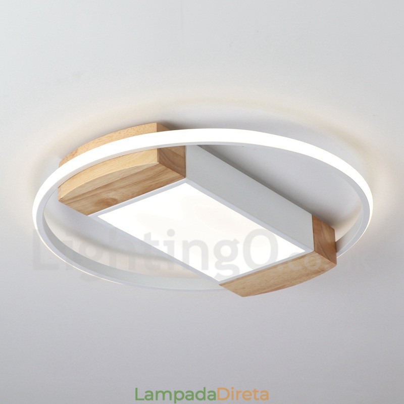 Luminária de teto de madeira redonda branca regulável, luminária de teto ultrafina, também pode ser usada como luminária de parede