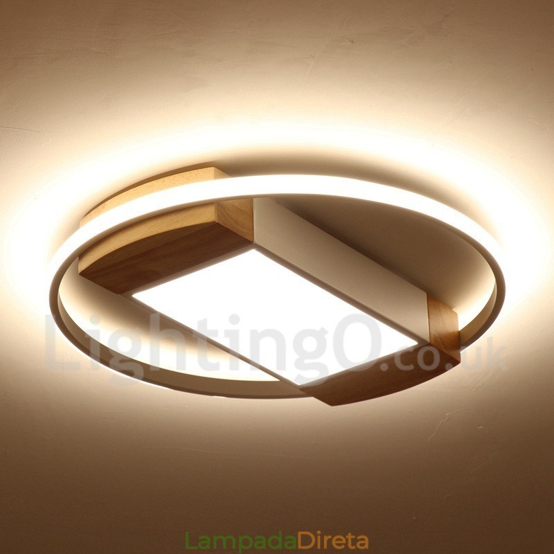 Luminária de teto de madeira redonda branca regulável, luminária de teto ultrafina, também pode ser usada como luminária de parede
