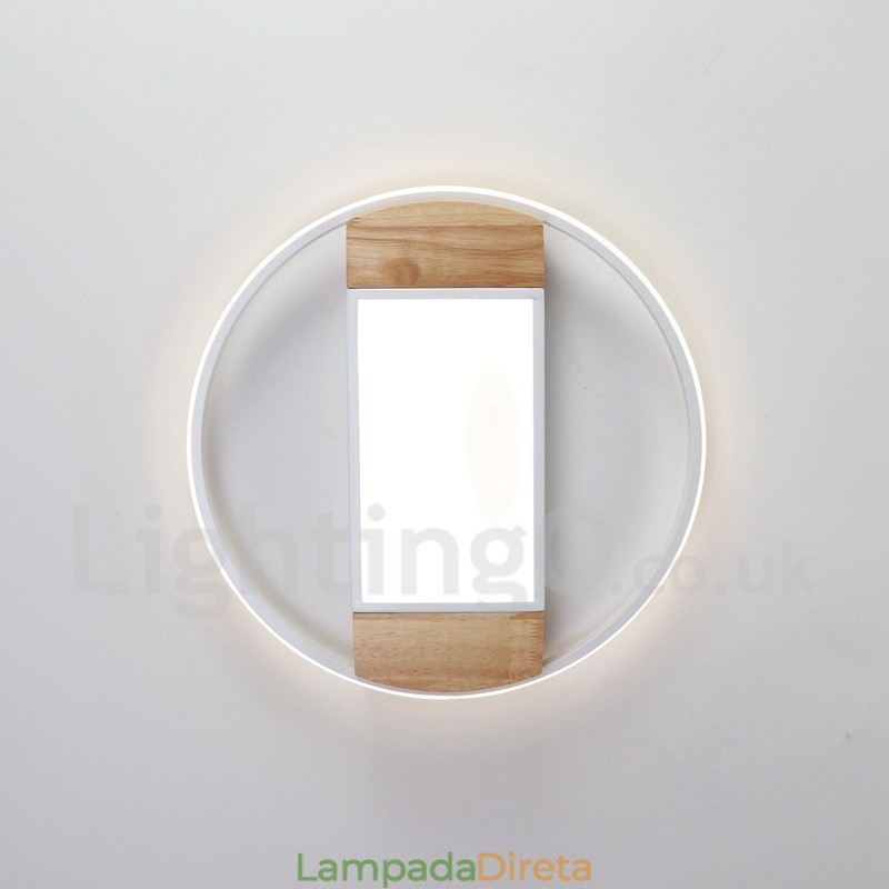 Luminária de teto de madeira redonda branca regulável, luminária de teto ultrafina, também pode ser usada como luminária de parede
