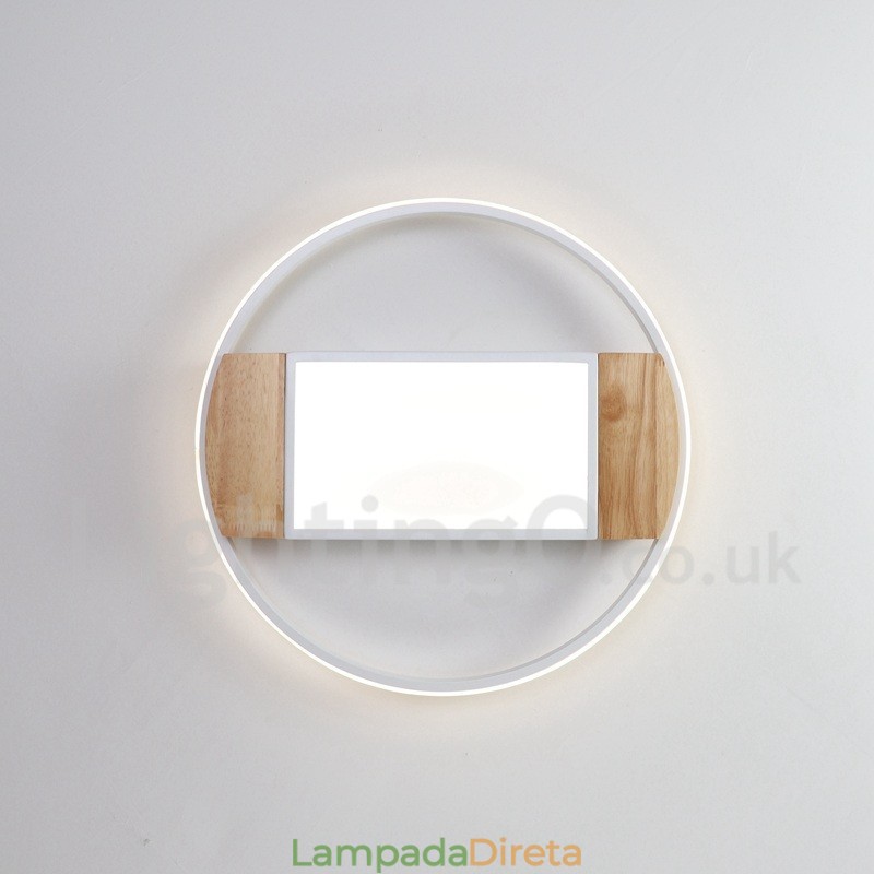 Luminária de teto de madeira redonda branca regulável, luminária de teto ultrafina, também pode ser usada como luminária de parede