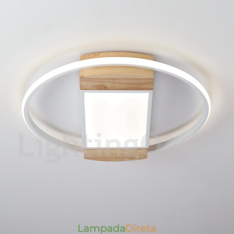 Luminária de teto de madeira redonda branca regulável, luminária de teto ultrafina, também pode ser usada como luminária de parede