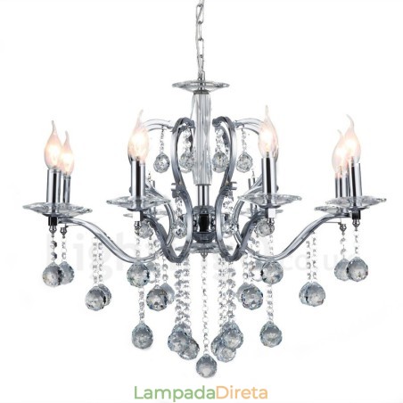Lustre de cristal elegante cromado com vela