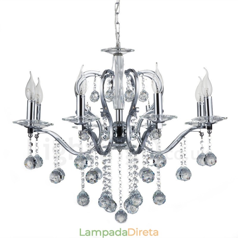 Lustre de cristal elegante cromado com vela