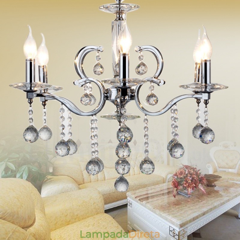 Lustre de cristal elegante cromado com vela