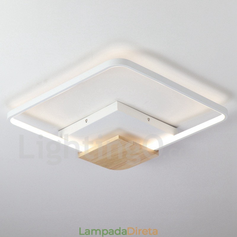 Luminária de teto de madeira quadrada branca regulável, luminária de teto ultrafina, também pode ser usada como luminária de parede