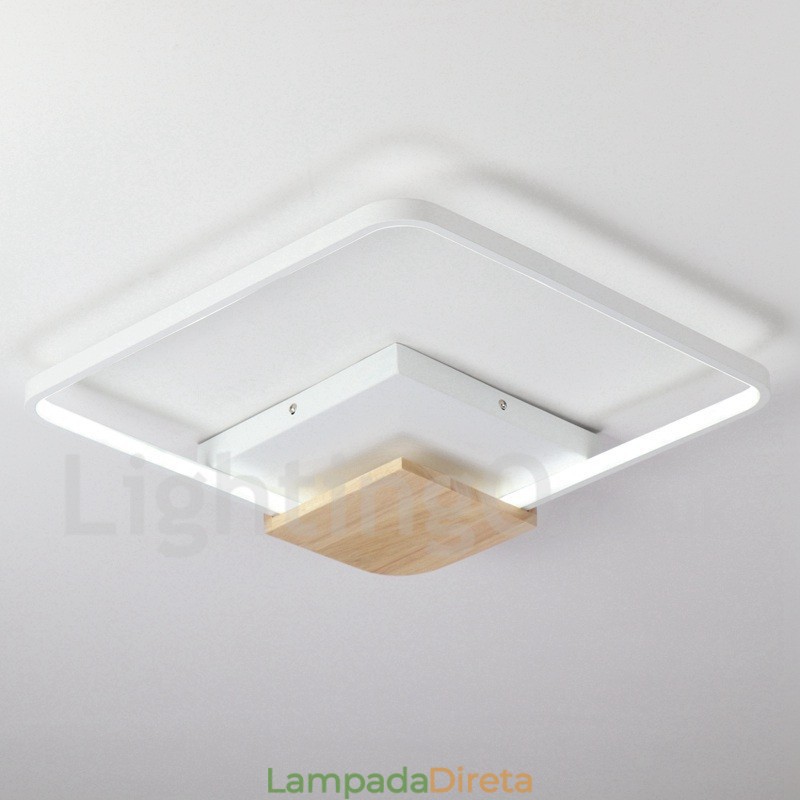 Luminária de teto de madeira quadrada branca regulável, luminária de teto ultrafina, também pode ser usada como luminária de parede