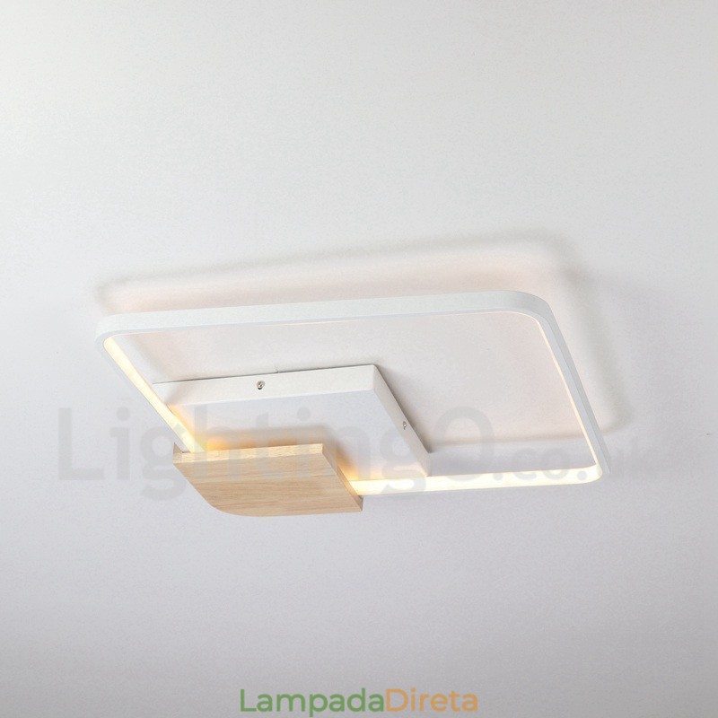 Luminária de teto de madeira quadrada branca regulável, luminária de teto ultrafina, também pode ser usada como luminária de parede