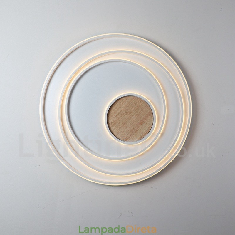Anel branco regulável Luz de teto de madeira Lâmpada de teto ultrafina Também pode ser usada como luz de parede