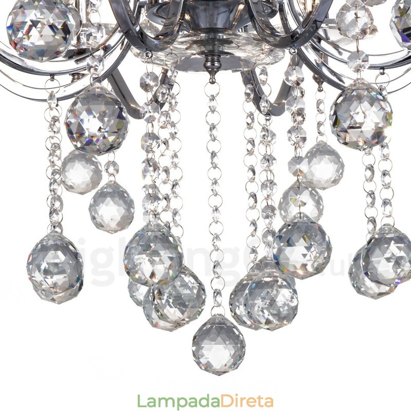 Lustre de cristal elegante cromado com vela