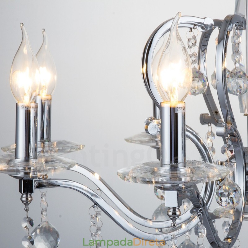 Lustre de cristal elegante cromado com vela