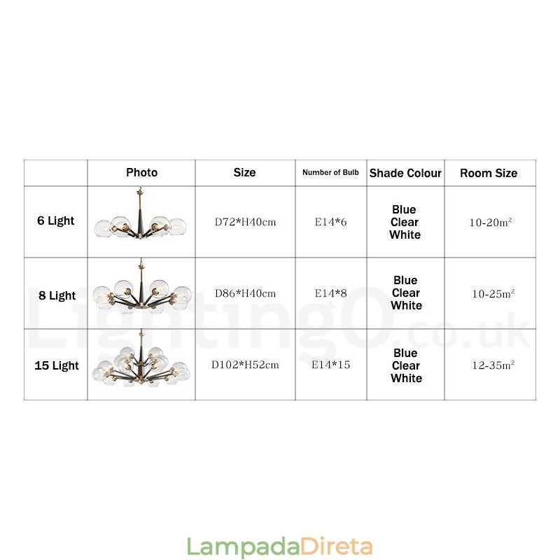 Lustre rústico retrô vintage Magic Bean com cúpulas de vidro multicoloridas