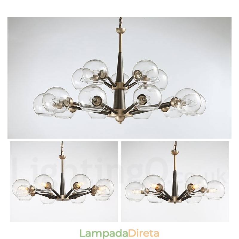 Lustre rústico retrô vintage Magic Bean com cúpulas de vidro multicoloridas