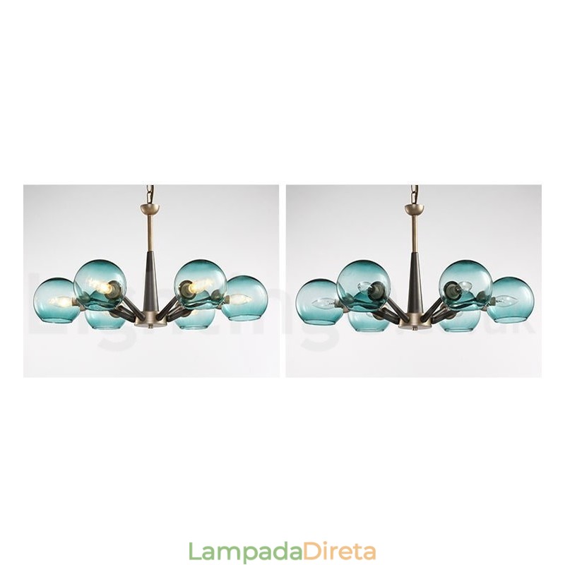 Lustre rústico retrô vintage Magic Bean com cúpulas de vidro multicoloridas
