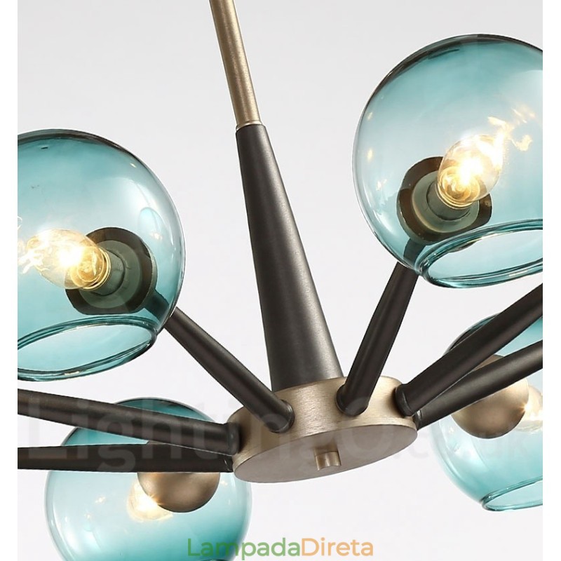 Lustre rústico retrô vintage Magic Bean com cúpulas de vidro multicoloridas