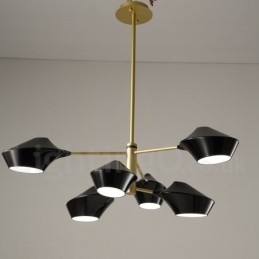 Lustre moderno e contemporâneo com cúpulas de acrílico branco e preto