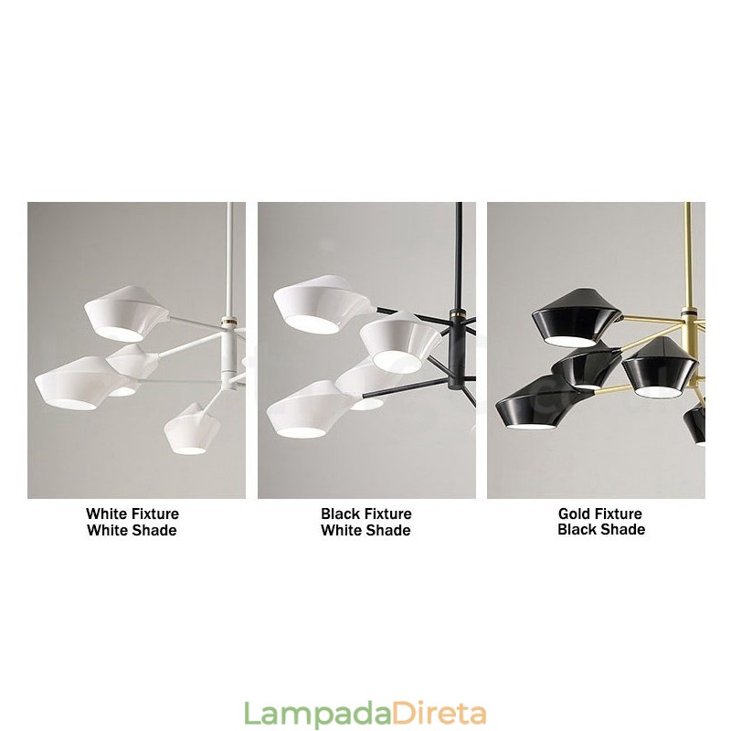 Lustre moderno e contemporâneo com cúpulas de acrílico branco e preto