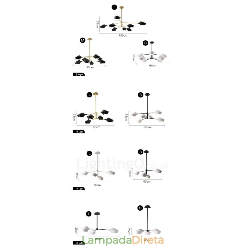 Lustre moderno e contemporâneo com cúpulas de acrílico branco e preto