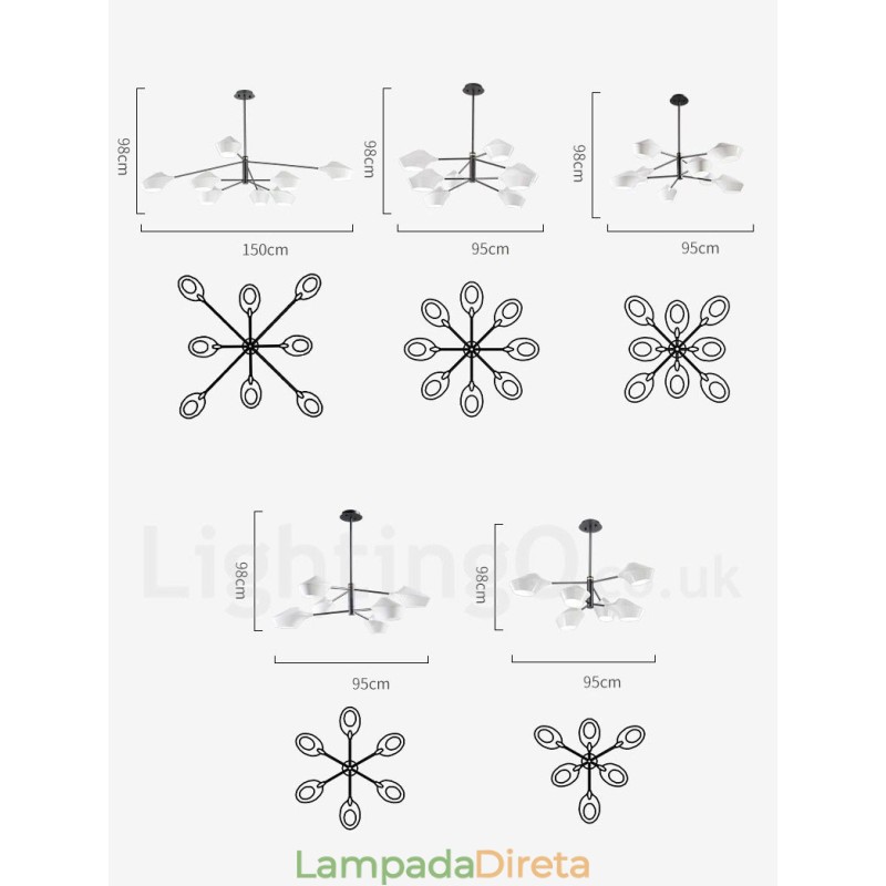Lustre moderno e contemporâneo com cúpulas de acrílico branco e preto