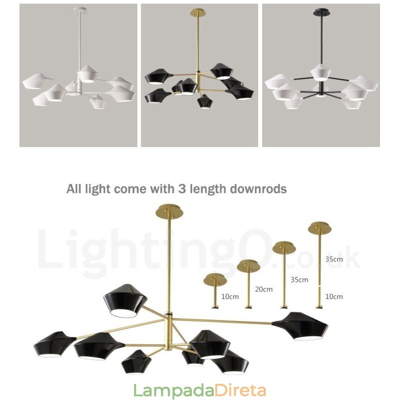 Lustre moderno e contemporâneo com cúpulas de acrílico branco e preto