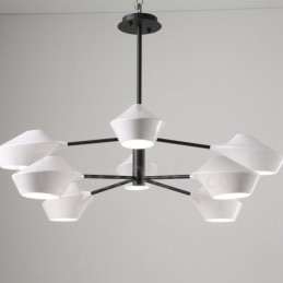 Lustre moderno e contemporâneo com cúpulas de acrílico branco e preto