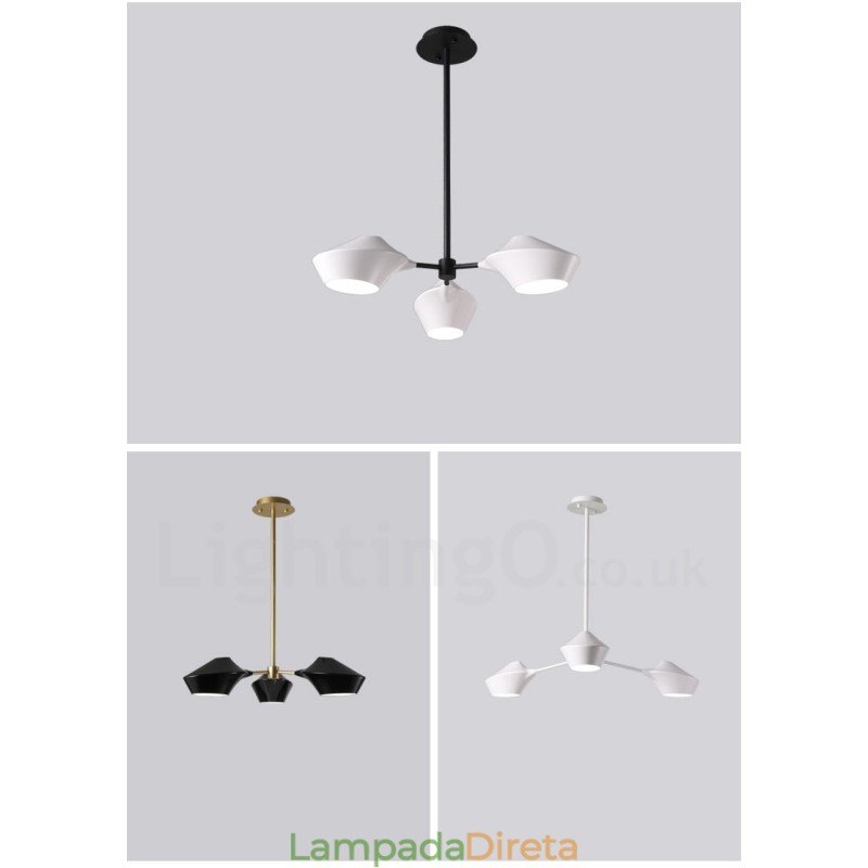 Lustre moderno e contemporâneo com cúpulas de acrílico branco e preto