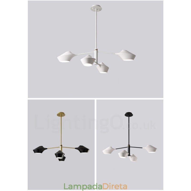 Lustre moderno e contemporâneo com cúpulas de acrílico branco e preto