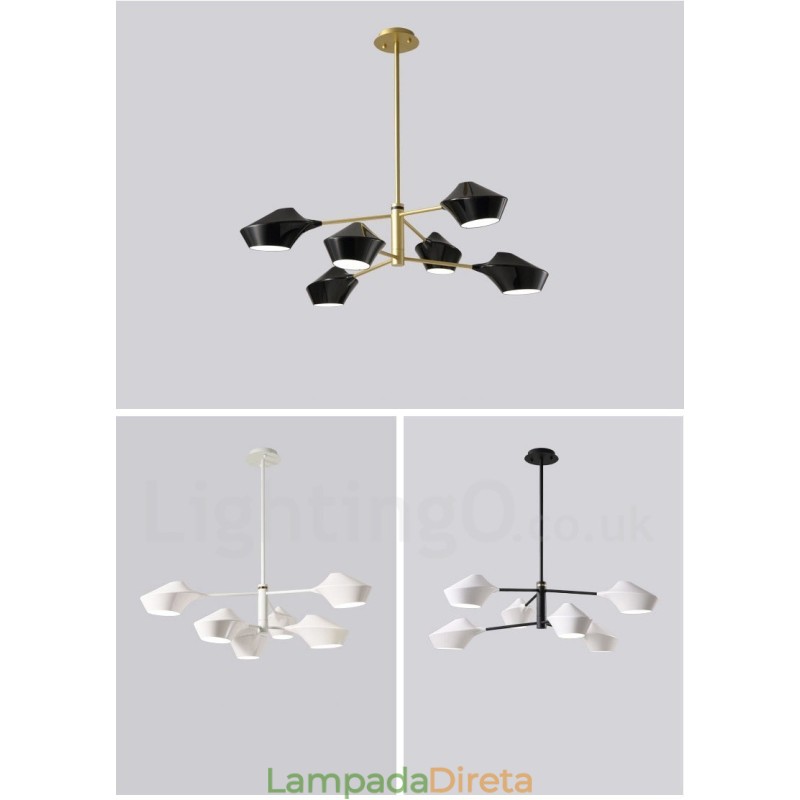 Lustre moderno e contemporâneo com cúpulas de acrílico branco e preto