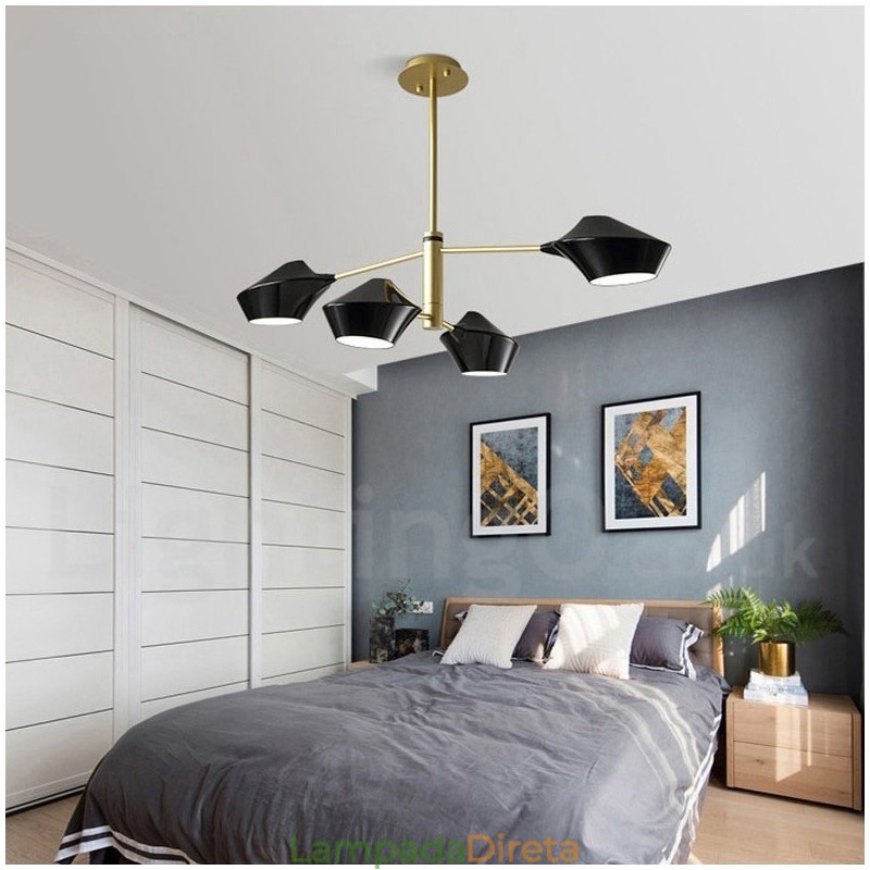 Lustre moderno e contemporâneo com cúpulas de acrílico branco e preto