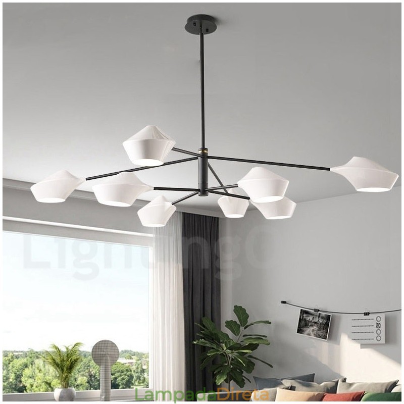 Lustre moderno e contemporâneo com cúpulas de acrílico branco e preto