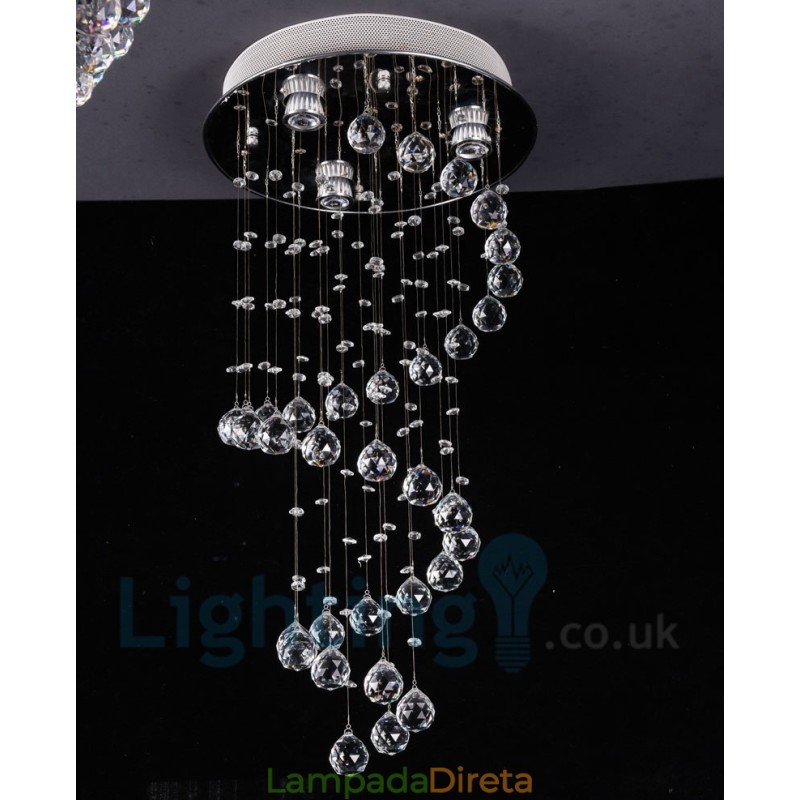 3 Luzes Modernas K9 Cristal Redonda Montagem Embutida Luz de Teto