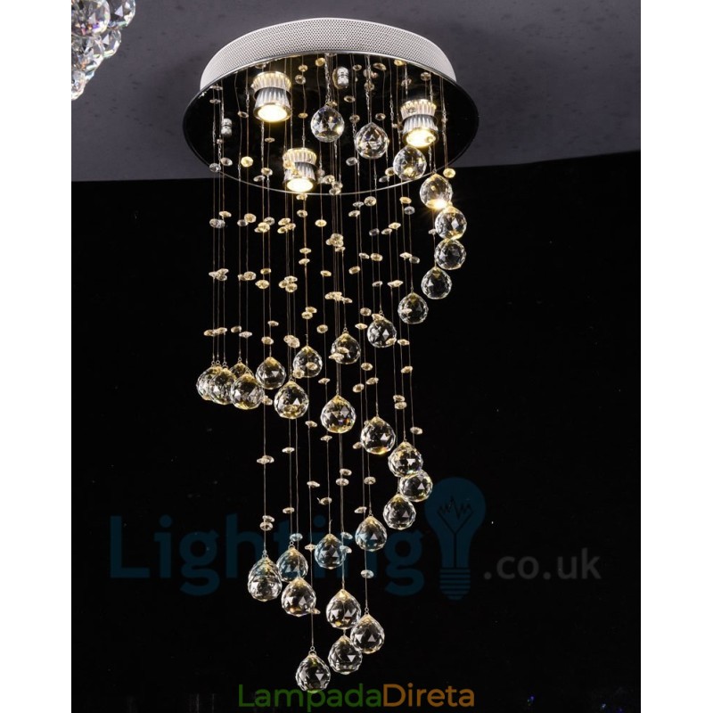 3 Luzes Modernas K9 Cristal Redonda Montagem Embutida Luz de Teto