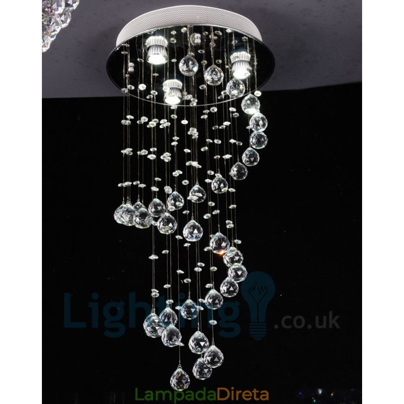 3 Luzes Modernas K9 Cristal Redonda Montagem Embutida Luz de Teto