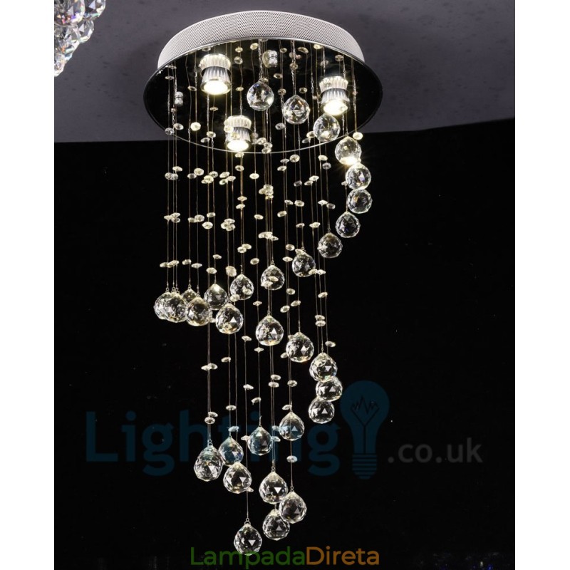 3 Luzes Modernas K9 Cristal Redonda Montagem Embutida Luz de Teto