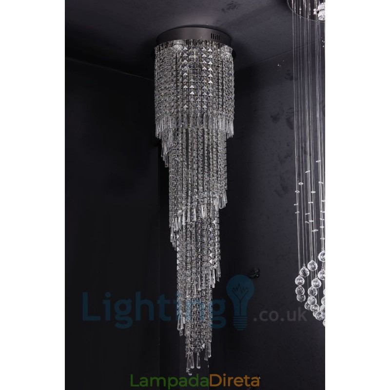4 x GU10 + 8 x G4 150CM Long Crystal Drop Light Modern K9 Cristal Redondo Montagem Embutida Luz de Teto