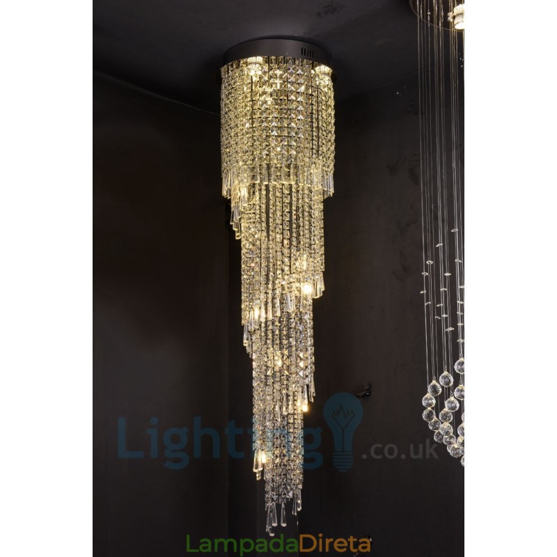 4 x GU10 + 8 x G4 150CM Long Crystal Drop Light Modern K9 Cristal Redondo Montagem Embutida Luz de Teto