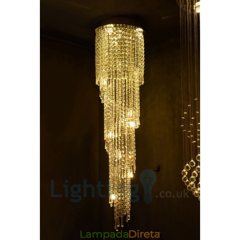 4 x GU10 + 8 x G4 150CM Long Crystal Drop Light Modern K9 Cristal Redondo Montagem Embutida Luz de Teto