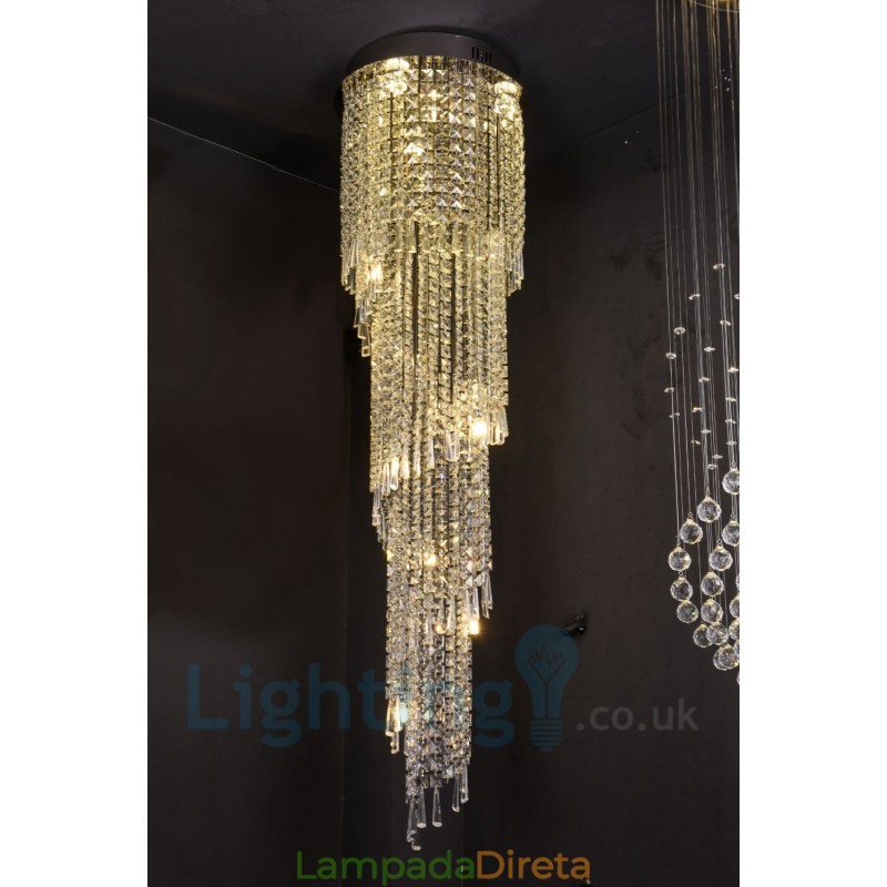 4 x GU10 + 8 x G4 150CM Long Crystal Drop Light Modern K9 Cristal Redondo Montagem Embutida Luz de Teto