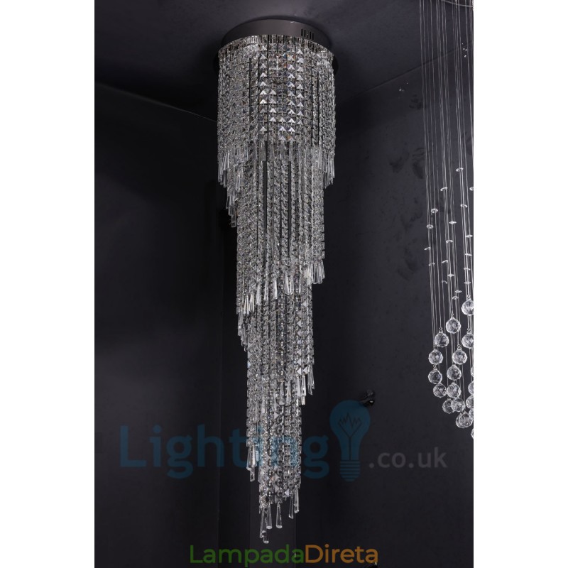 4 x GU10 + 8 x G4 150CM Long Crystal Drop Light Modern K9 Cristal Redondo Montagem Embutida Luz de Teto