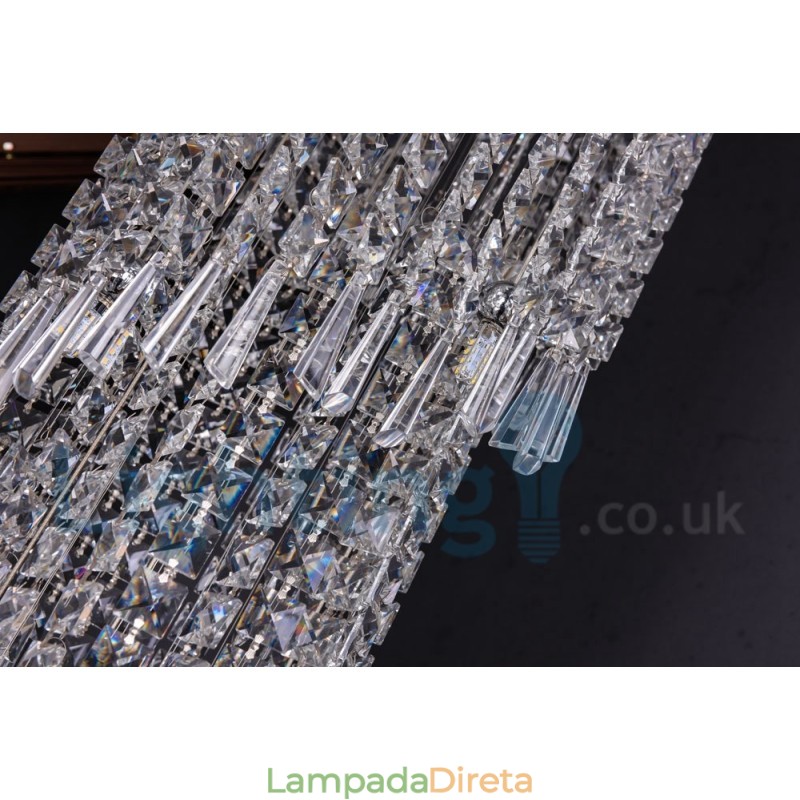 4 x GU10 + 8 x G4 150CM Long Crystal Drop Light Modern K9 Cristal Redondo Montagem Embutida Luz de Teto