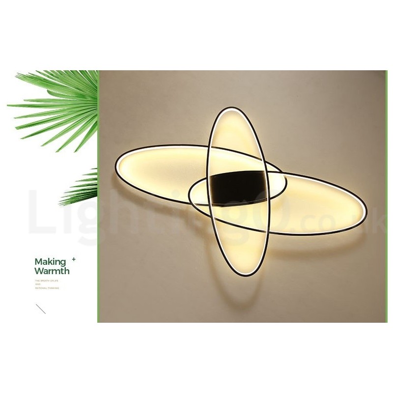Luminária de teto oval moderna e contemporânea em alumínio com ajuste de intensidade, luminária embutida para sala de estar, quarto, também pode ser usada como luminária de parede