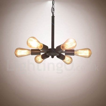 6 Luzes Rústicas Retro Vintage Preto Pendente Design 6 Luzes Rústicas Retro Vintage Preto Pendente Design