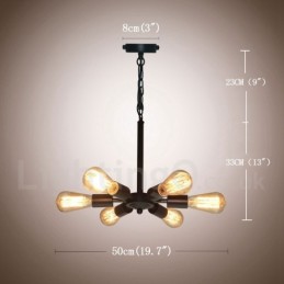 6 Luzes Rústicas Retro Vintage Preto Pendente Design
