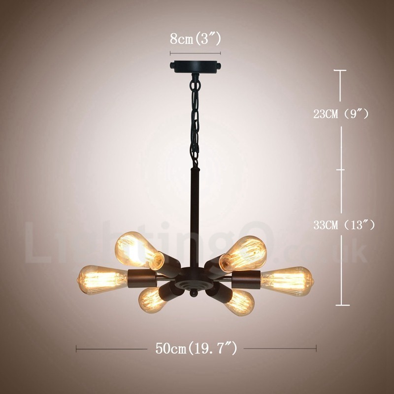 6 Luzes Rústicas Retro Vintage Preto Pendente Design