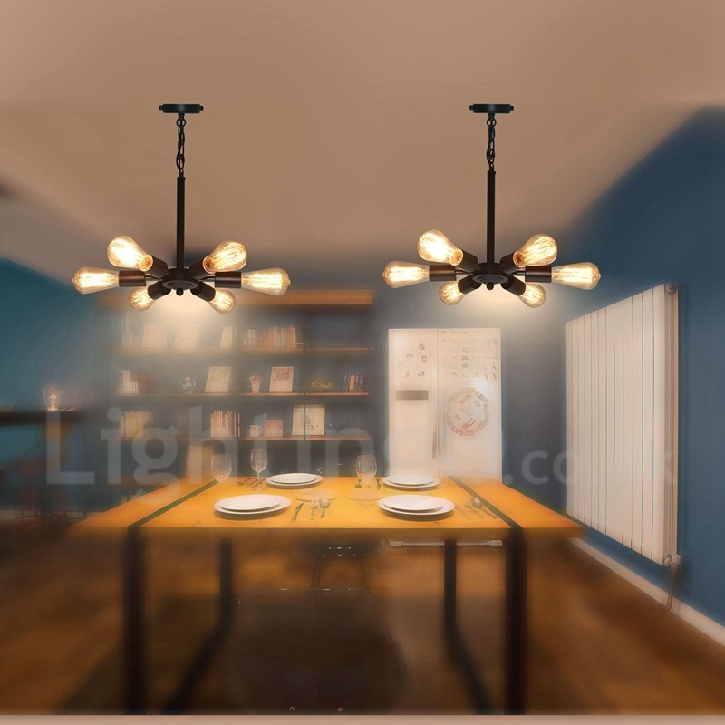 6 Luzes Rústicas Retro Vintage Preto Pendente Design