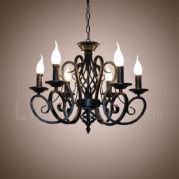 Lustre de vela pendente preto e branco vintage retrô rústico de 6 luzes