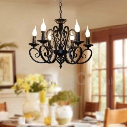 Lustre de vela pendente preto e branco vintage retrô rústico de 6 luzes