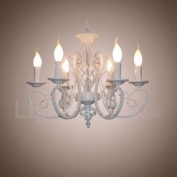 Lustre de vela pendente preto e branco vintage retrô rústico de 6 luzes