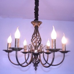Lustre de vela pendente preto e branco vintage retrô rústico de 6 luzes