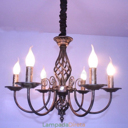 Lustre de vela pendente preto e branco vintage retrô rústico de 6 luzes Lustre de vela pendente preto e branco vintage retrô rústico de 6 luzes